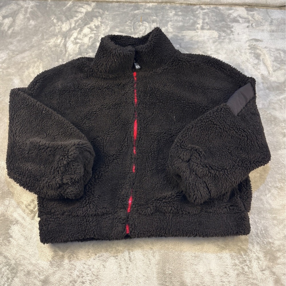 Calvin Klein Performance Black Sherpa‎ Fleece Full Zip Jacket Red Lining M